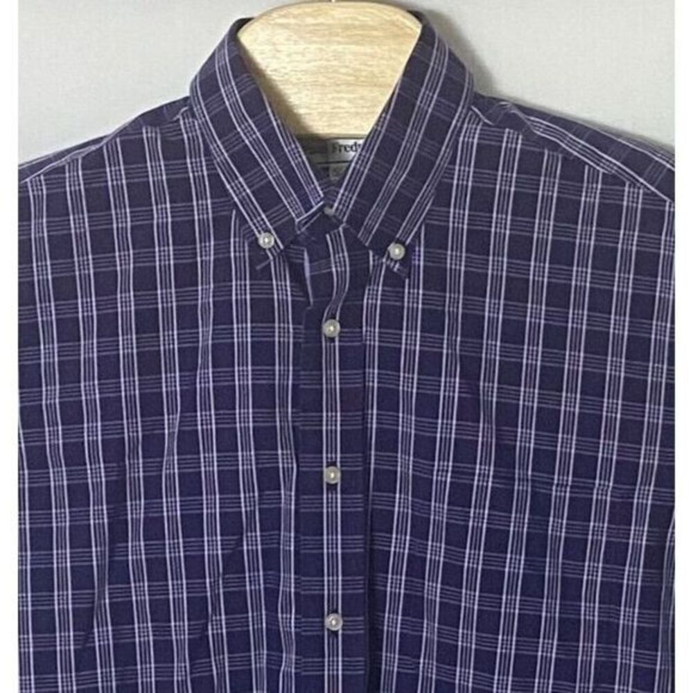 Paul Fredrick‎ Mens Shirt Med 15 1/2-3 Purple Check Long Sleeve No Iron